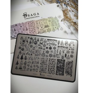 Blaszka do stempli SAGA Winter – zimowe wzory do zdobień paznokci | SA