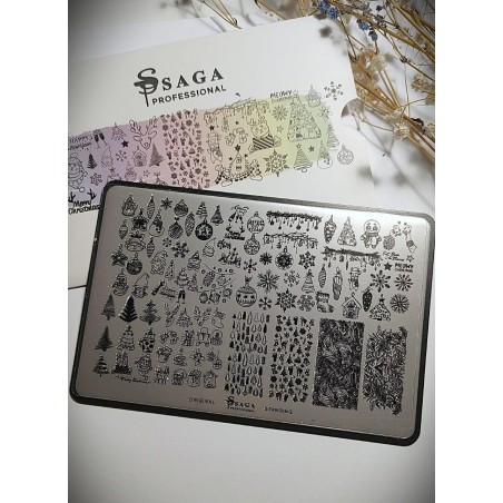 Blaszka do stempli SAGA Winter – zimowe wzory do zdobień paznokci | SA