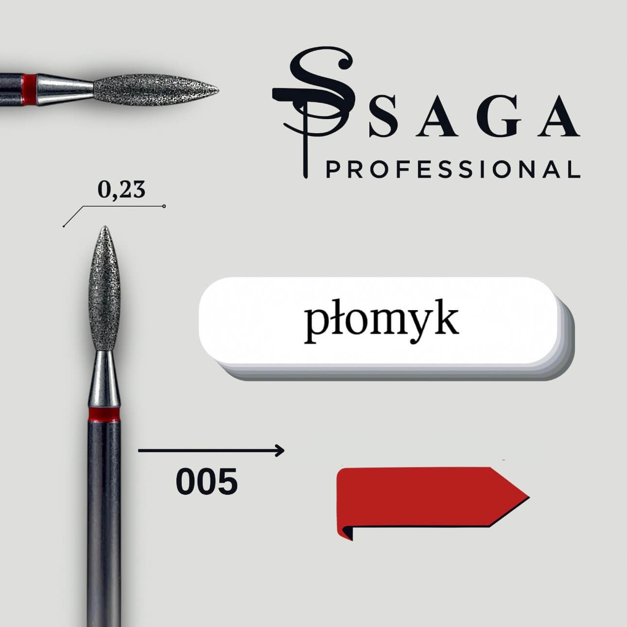 SAGA Frez Diamentowy Płomyk 2,3 mm czerwony 005
