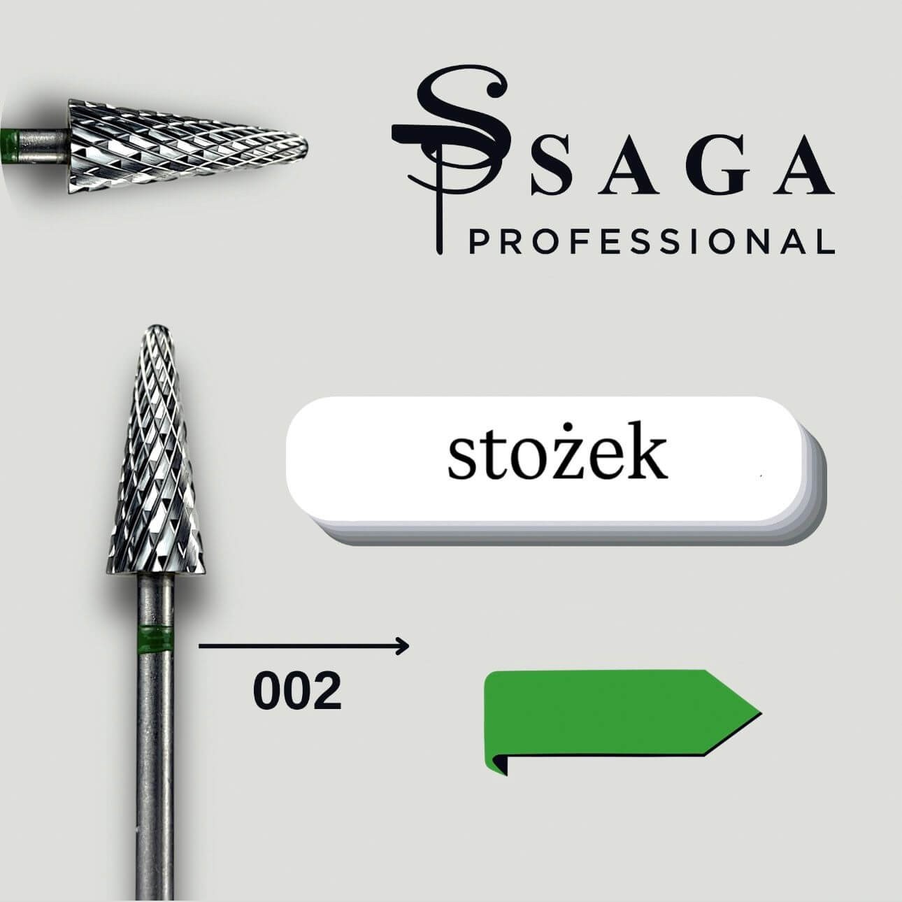 SAGA Professional Frez z Węglika Spiekanego Stożek zielony 002