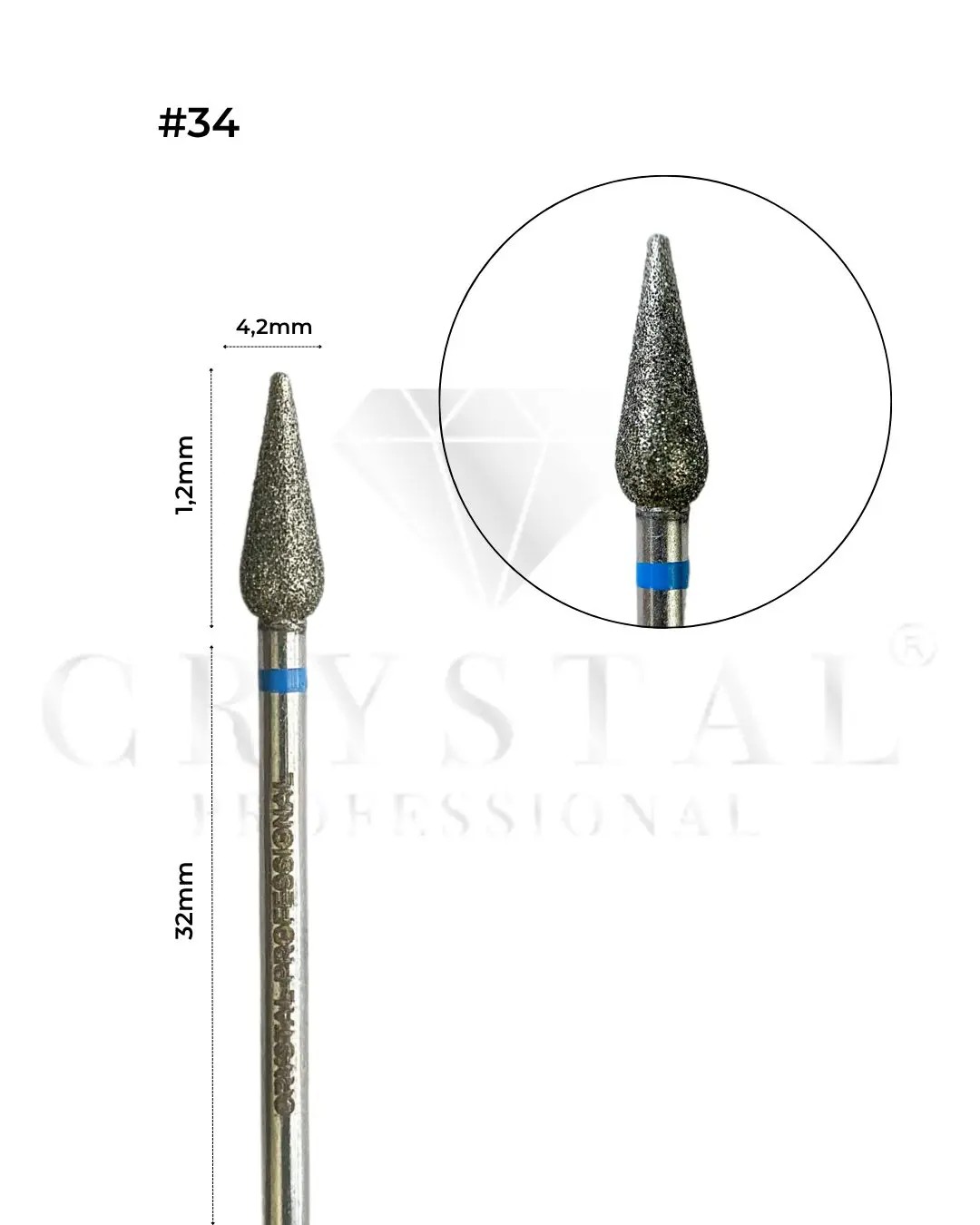 FREZ DIAMENTOWY KROPLA CRYSTAL, niebieska 4,2mm 34