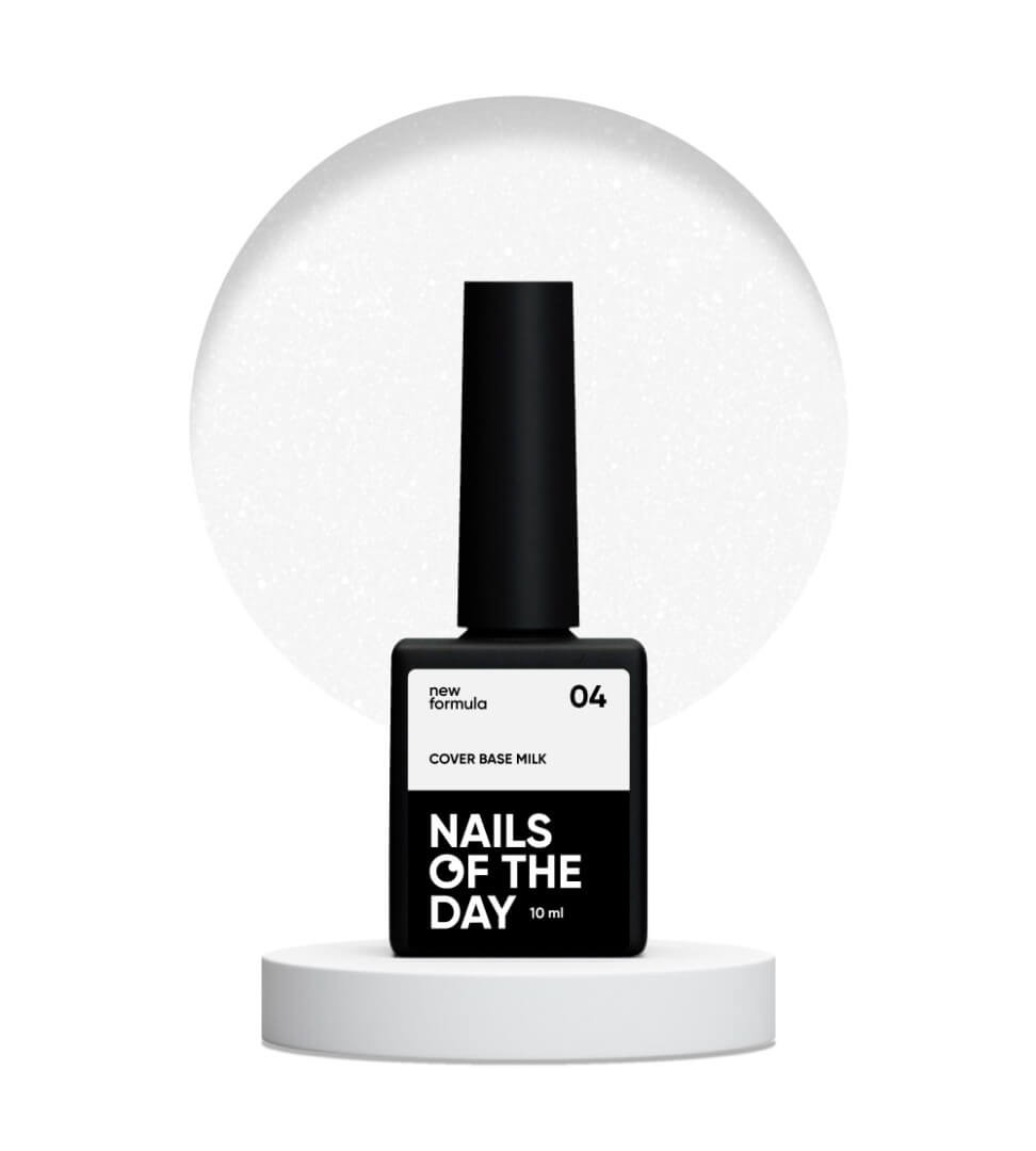 NAILSOFTHEDAY Cover base New Milk 04, półprzezroczysta ze srebrnym brokatem 10 ml
